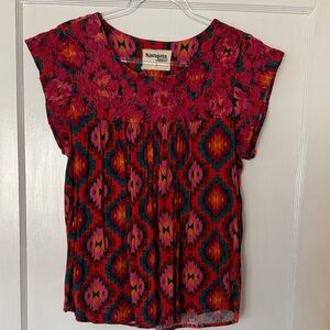 Savanna Jane Vibrant Red and Pink Patterned Blouse